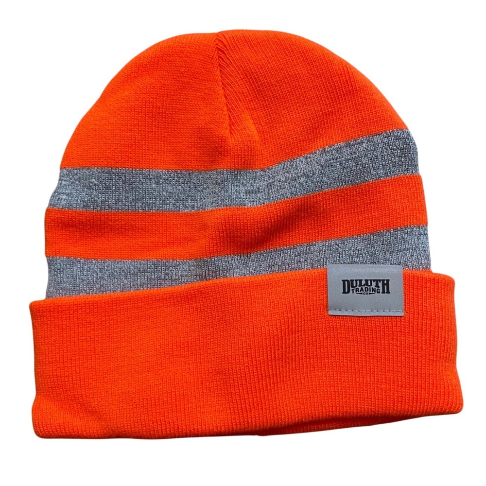 Duluth Trading Co‎ Orange Reflective Striped Knit Cuffed Beanie Hat - One Size